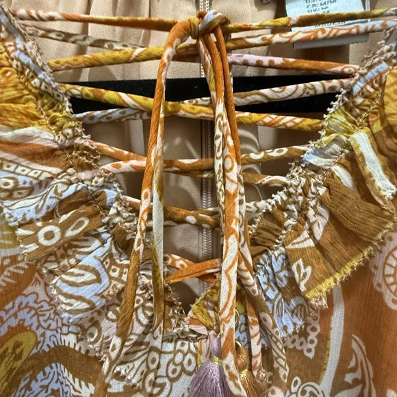 NWOT. Haute Hippie Boho Paisley Print Long Sleeve Chiffon Dress. Size Medium - Picture 9 of 13